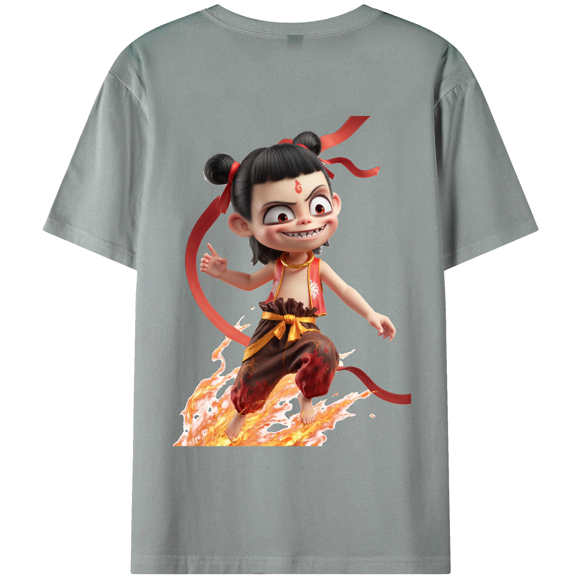 （画像用） Ne Zha 2 ナタ 魔童の大暴れ 綿100％ メンズ半袖Tシャツ（バックプリント） 通気性
